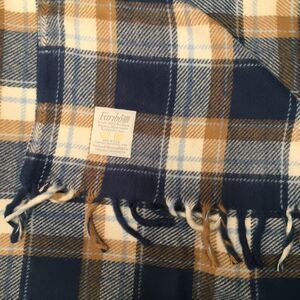 VTG Faribault Woolen Mill Co Faribo Blue Plaid Fringe Throw Stadium Blanket EUC